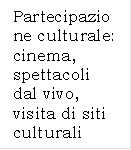 Partecipazione culturale: cinema, spettacoli dal vivo, visita di siti culturali