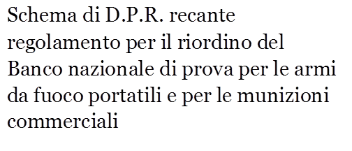 Schema di D.P.R. recante regolamento per il riordino del Banco nazionale di prova per le armi da fuoco portatili e per le munizioni commerciali
