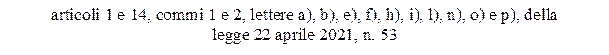 articoli 1 e 14, commi 1 e 2, lettere a), b), e), f), h), i), l), n), o) e p), della
legge 22 aprile 2021, n. 53
