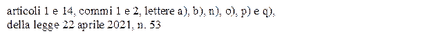 articoli 1 e 14, commi 1 e 2, lettere a), b), n), o), p) e q), 
della legge 22 aprile 2021, n. 53
