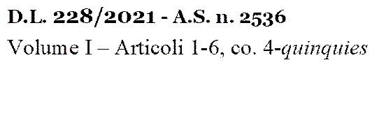 D.L. 228/2021 - A.S. n. 2536
Volume I  Articoli 1-6, co. 4-quinquies

